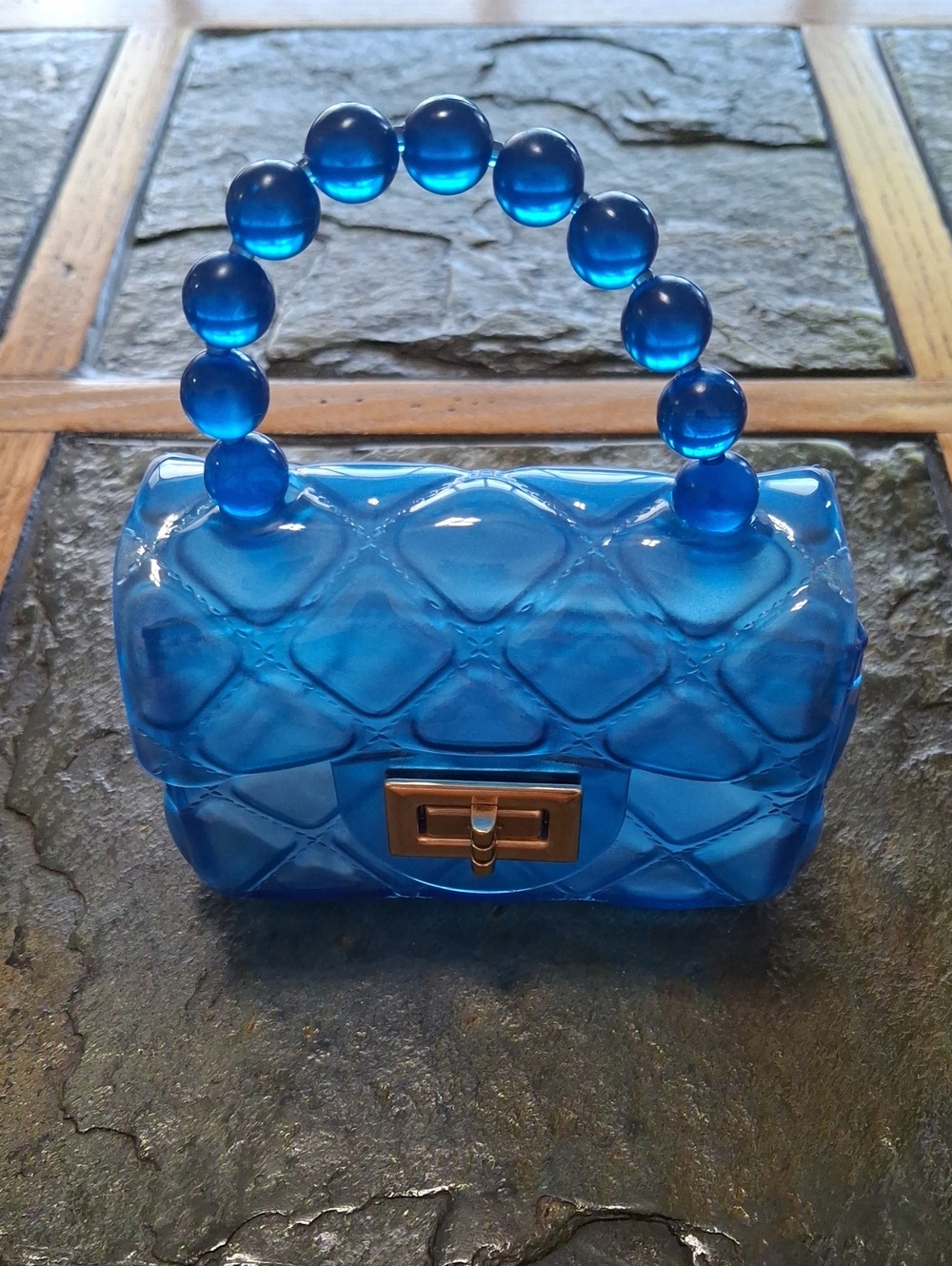 Blue Jelly Bead-Handle Mini Bag